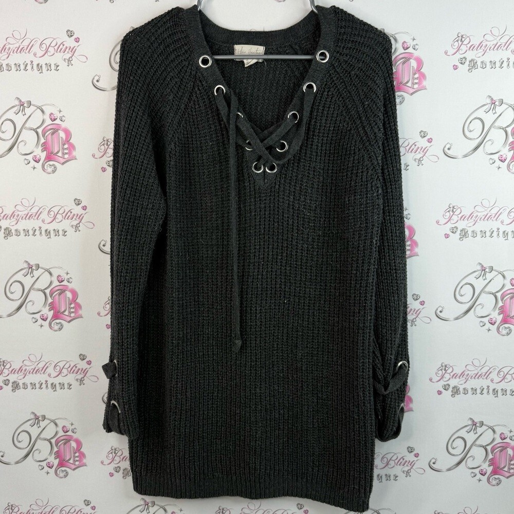 Urban Heritage dress or long top knit corset lace up details Gray Knit Sweater